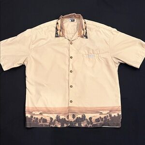 Vintage Aaron Chang Beige and Brown Tropical Men's Shirt